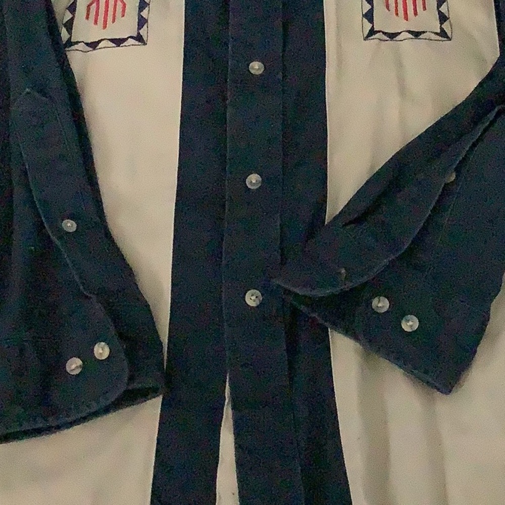 Mid Western Garments Medium Blue Beige Aztek Western Shirt - Picture 5 of 7